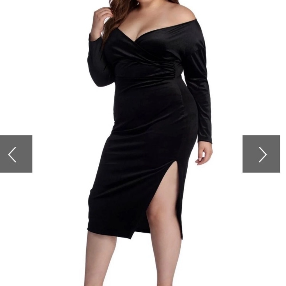 Black velvet slit dress